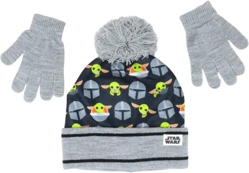 Star Wars The Mandalorian Grogu Baby Yoda - Juego de gorro y guantes para niños, color negro, Negro -