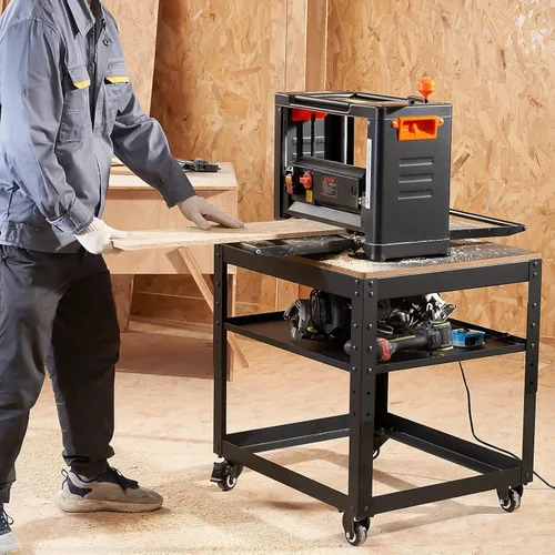 Miniatura 8 de VEVOR Soporte para cepilladora, cargas pesadas de 100 lbs / 45 kg, mesa de cepilladora de espesor ajustable en altura de tres marchas, con 4 ruedas