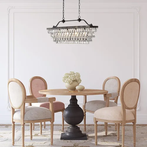 Miniatura 2 de Edvivi Candelabro de cristal lineal rectangular de lujo, 4 luces glamorosas con acabado de bronce antiguo, lámpara de techo ajustable, comedor, isla