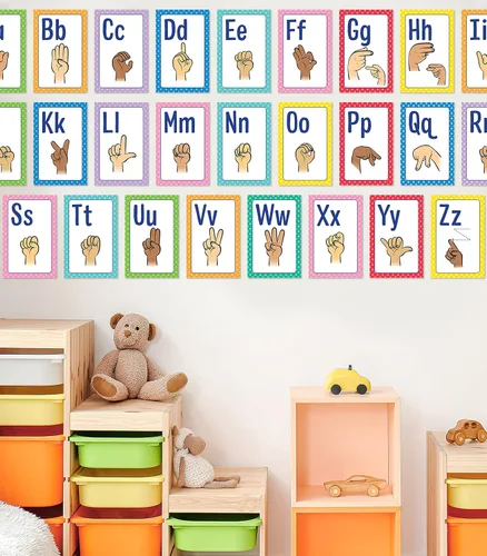Miniatura 2 de Carson Dellosa Pósteres ASL de 26 Piezas, 8.5" x 11" Decoración de Pared en Lenguaje de Señas Americano, Tarjetas del Alfabeto para Tablón