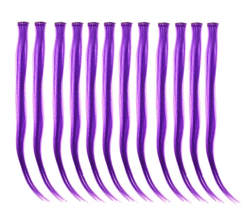 Miniatura 20 de SWACC 12 extensiones de cabello lacio de un color con clip para mujer, extensiones de cabello sintético con rayas de color (gris plateado)