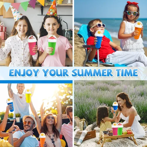 Miniatura 7 de Vaso para Slushie, paquete de 2 vasos mágicos para hacer granizados para hacer jugo, leche, yogur, helado, taza reutilizable para batido con tapa