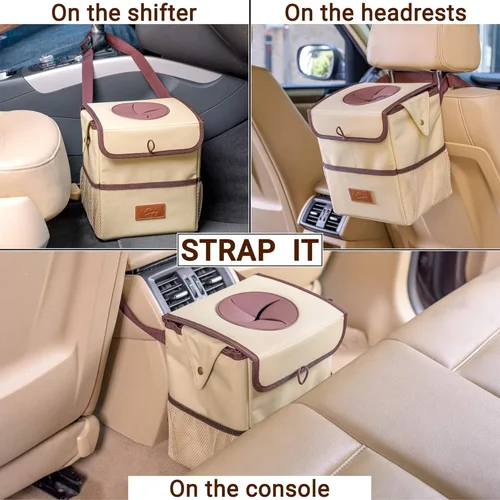 Miniatura 5 de Creathing - Bote de basura para coche, impermeable, con tapa, consola o asiento Beige