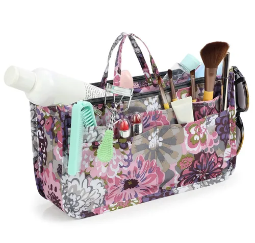 Miniatura 9 de Micom Organizador de cosméticos extensible, con estampado, asas, 13 bolsillos, para cartera de mujer, L, Swallow