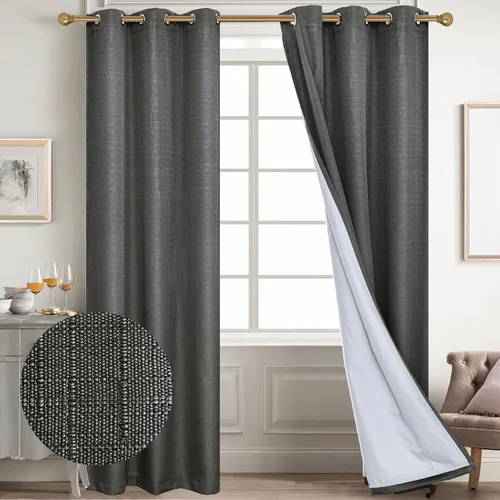 Miniatura 30 de Diraysid Cortinas 100% opacas de lino beige para dormitorio, con ojales, aislamiento térmico, cortinas de oscurecimiento de habitación