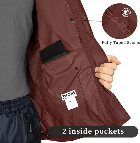 Miniatura 92 de 33,000ft - Chaqueta de lluvia impermeable y plegable para hombre, ligera, con capucha, cortavientos ideal para golf o ciclismo