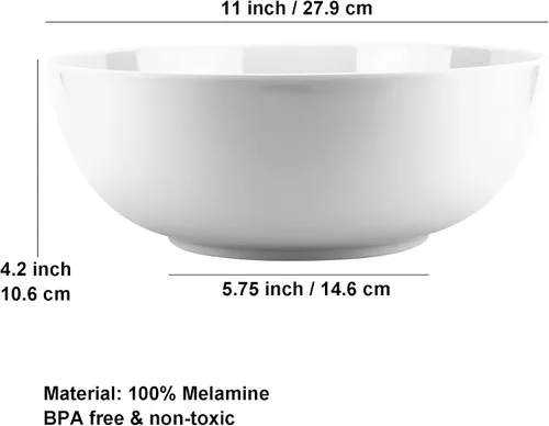 Miniatura 2 de KX-WARE Tazones de melamina de 11 pulgadas, cuencos para ensalada más grandes, juego de 2 cuencos blancos