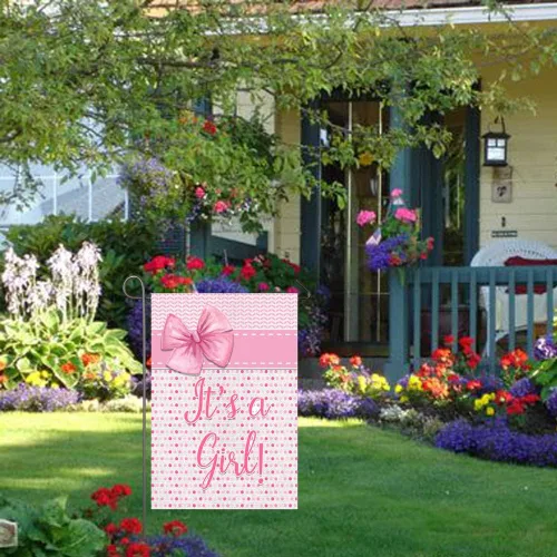 Miniatura 9 de Bandera de jardín con texto en inglés "It's A Girl" ("It's A Girl"), decoración de anuncio de nacimiento para niña, 12 x 18 pulgadas, doble cara