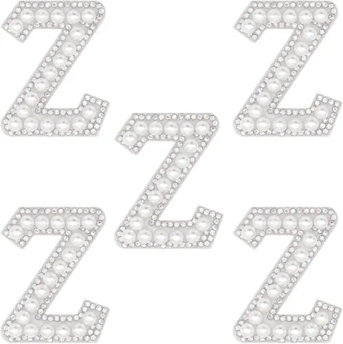 Miniatura 29 de Parche de letras A-Z para planchar con diamantes de imitación brillantes de perlas del alfabeto inglés, parche de costura para vestido de novia