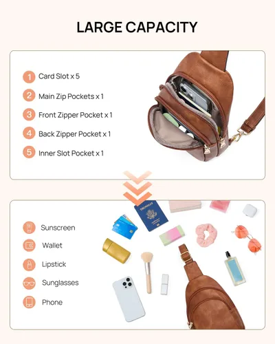 Miniatura 177 de Telena Riñonera pequeña para mujer, de cuero, cangureras, bolsa de pecho para mujer