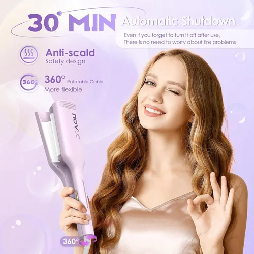 Miniatura 8 de NOVUS Rizador de Cabello Rizador de Ondas - Varita Rizador de 1.25 Pulgadas Anti-Quemaduras, Rizador de Cabello Iónico de Ondas Profundas con 2