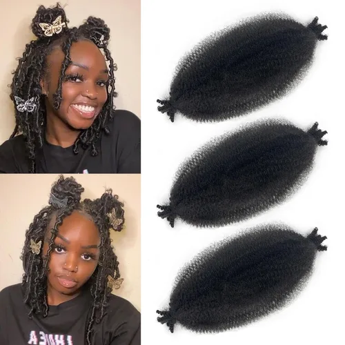 Miniatura 22 de Trenzas de pelo rizado anudadas a crochet estilo afro Marley, 12 pulgadas, pelo pre-separado y trenzado en resorte, trenzas de pelo afro rizado y 4#