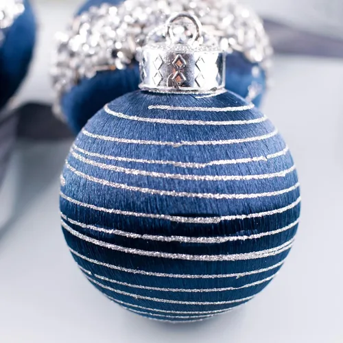 Miniatura 3 de 12 piezas de adornos de bola de Navidad de satén, lujosas decoraciones colgantes de árbol de seda para corona de Navidad, boda, fiesta (azul)