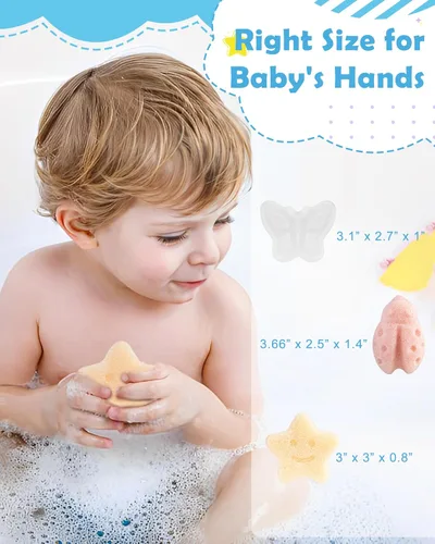 Miniatura 5 de MoHern Konjac - Esponja de baño para bebé, 3 piezas de formas naturales lindas, esponjas de baño para bebés, tiempo de baño de niños pequeños, a