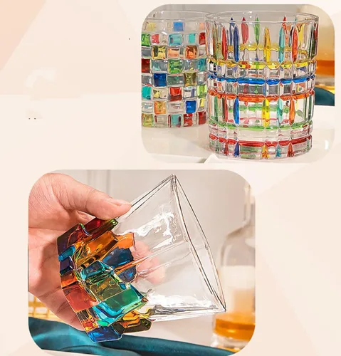Miniatura 8 de Copas de Bebida Coloridas, Vasos de Agua Pintados a Mano, Vasos de Agua Multicolor, Copas de Vino y Whisky, Vasos de Tumblar (para cubitos de hielo)