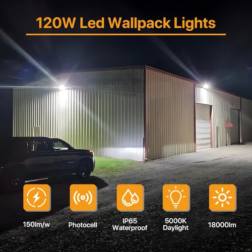 Miniatura 2 de Paquete de luz LED de pared de 120 W con fotocélula del atardecer al amanecer, 18,000 lm (150 LM/W) luz de inundación para montaje en pared al aire