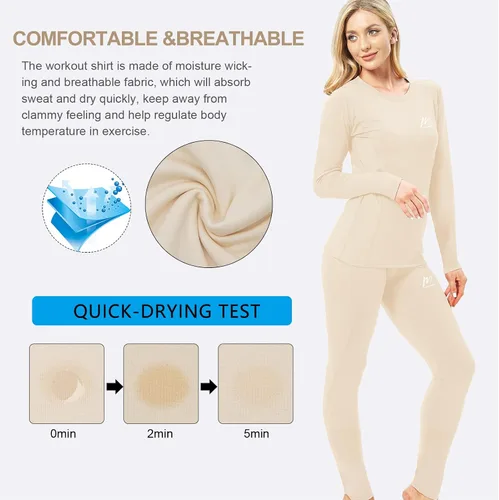 Miniatura 5 de MeetHoo Ropa interior térmica para mujer, conjunto de compresión de capa base cálida para invierno, forro polar, pantalones largos para correr
