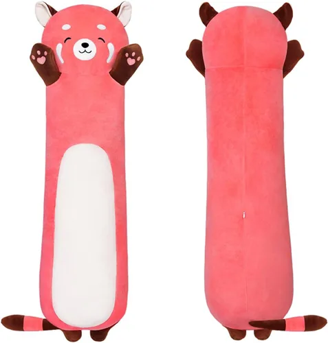 Miniatura 8 de Almohada larga de peluche con panda rojo, juguete suave de 28 pulgadas para abrazar, lindo cojín para dormir, naranja Shibainu