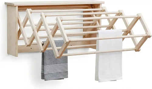 Miniatura 8 de Pennsylvania Woodworks Estante de secado de ropa para montar en la pared, resistente, plegable, para secar la ropa, estante plegable de madera Large