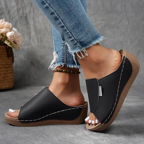Miniatura 5 de Sandalias de cuña para mujer, puntera abierta, soporte de arco, calzado ortopédico para caminar, zapatos elegantes de suela suave sin cordones