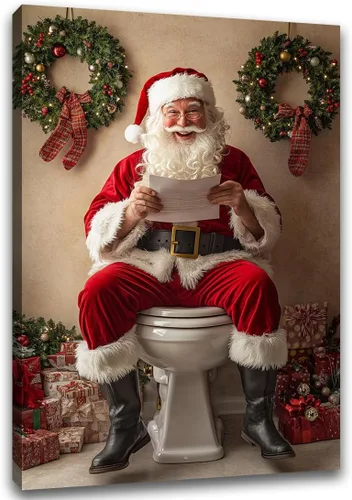 Miniatura 25 de Arte de pared de Navidad para baño, muñeco de nieve de Navidad en la bañera, impresión en lienzo de baño, escena clásica de Navidad, invierno