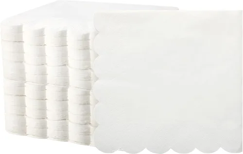 Miniatura 11 de Fuutreo 200 servilletas de cóctel de 2 capas con bordes festoneados plegadas de 5 x 5 pulgadas, desechables para cenas, bodas, fiestas de Crema