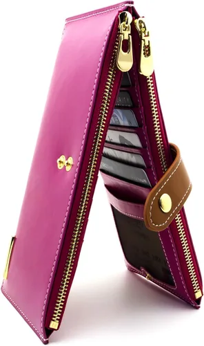 Miniatura 25 de ANDOILT - Cartera de cuero genuino para mujer con bloqueo RFID para tarjeta de crédito con cremallera