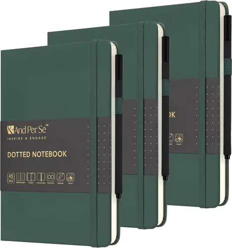 Miniatura 22 de &And Per Se Juego de diario y bolígrafo forrados (3 paquetes), cuaderno de tapa dura de cuero A5 con bolígrafo y juego de papelería, 160 páginas