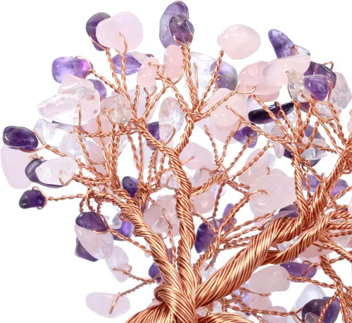 Miniatura 4 de Jovivi - Árbol de dinero de cristal curativo de amatista natural + cuarzo transparente + cuarzo rosa en base de geoda de druzy de amatista, Cuarzo