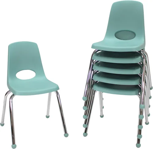 Miniatura 51 de FDP 16" Silla apilable escolar, silla de estudiante apilable con patas de acero cromado y ruedas; para aprendizaje en casa o en el aula - Gris claro