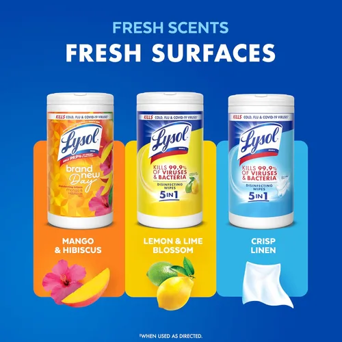 Miniatura 9 de Lysol Toallitas desinfectantes, esenciales para dormitorio, toallitas de limpieza antibacterianas multisuperficie, para desinfectar y limpiar, lino