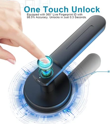 Miniatura 5 de Foxgard - Cerradura de puerta biométrica con perilla inteligente de huellas dactilares, control remoto con aplicación, cerradura de puerta Negro