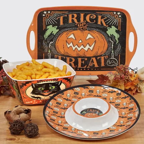 Miniatura 6 de Juego de 4 tazas de Halloween – Tazas de café de cerámica espeluznantes con diseños vintage de truco o trato – gato negro, esqueleto, calabaza