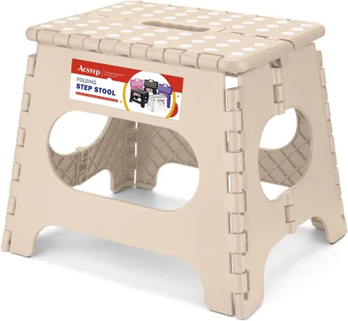 Miniatura 21 de ACSTEP Taburete plegable para adultos de 11 pulgadas de altura, taburete de plástico ligero plegable con capacidad de hasta 300 lbs, taburete Negro