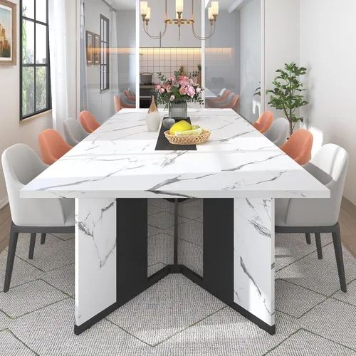Miniatura 12 de Hlivelood - Mesa de comedor de 71 pulgadas para 6 personas, mesa de cocina rectangular moderna color marrón con superficie de madera impermeable