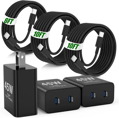 Miniatura 9 de USB C de carga súper rápida de 65 W para iPhone 17 16 Pro Max, bloque de carga USB C de 3 puertos de 100 W y cable trenzado tipo C de 3/6/6/10 pies