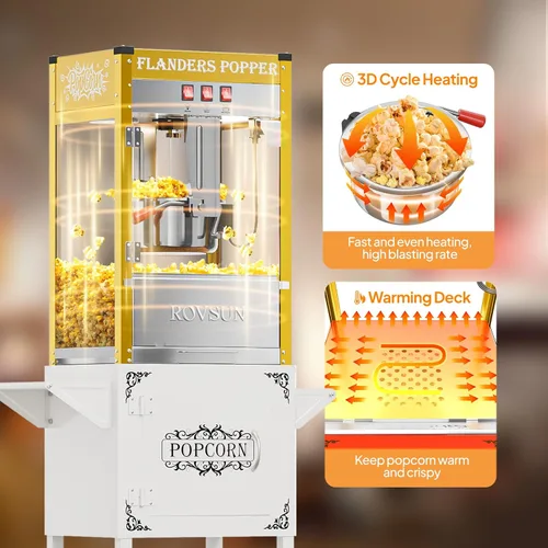 Miniatura 2 de ROVSUN Máquina de palomitas de maíz con carrito, ruedas y hervidor de 10 onzas que hace hasta 4 galones certificado ETL, máquina de palomitas