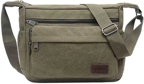 Miniatura 8 de JAKAGO Bolsa de mensajero de lona de 13 pulgadas con múltiples bolsillos, bolsa cruzada para uso diario, bolsa para viajes de negocios
