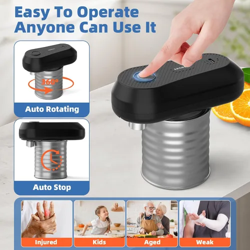 Miniatura 5 de Abrelatas eléctrico, abrelatas recargables para personas mayores y artritis, abrelatas automático de un solo toque, manos libres, borde liso