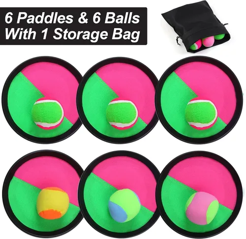 Miniatura 3 de Aneco Juego de palas de disco y pelota de lanzamiento con bolsa de almacenamiento, 6 paletas y 6 pelotas Negro