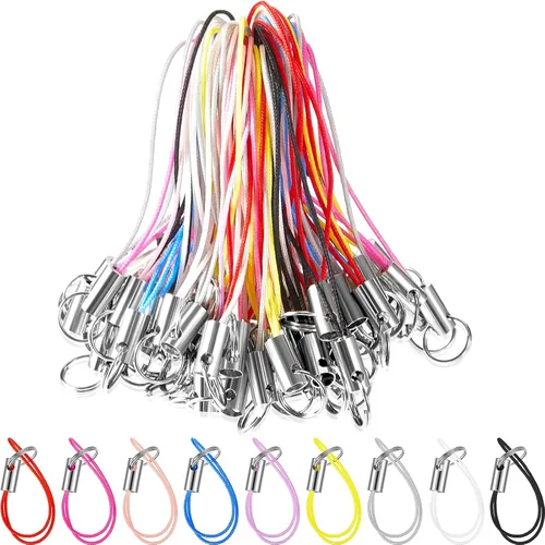 Frienda Lariat - Juego de 200 piezas de correas para teléfono, correa de anillo dividido para teléfono celular, cadena de llavero, cierre colgante