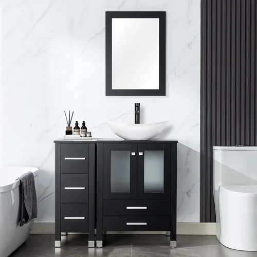 Miniatura 20 de LUCKWIND 36" Bathroom Vanity Combo with Sink, 24"+12.6" Width, Painted Bathroom Storage Cabinet with 5 Drawers, Including Tempered Glass Round