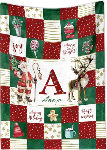 callie Manta de Navidad Personalizada para Niños y Adultos, Manta Decorativa de Franela/Sherpa Suave y Acogedora con Nombre e Inicial Personalizada