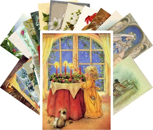 Miniatura 13 de PIXILUV Tarjetas de felicitación de Navidad vintage 24pcs Encantadora Navidad Niños Reimpresión antigua Postal Set