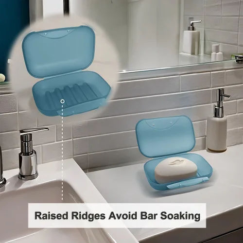 Miniatura 3 de Soporte de jabón de viaje, barra, jabonera, ducha, caja de almacenamiento de jabón para baño, camping, gimnasio, Vonpri (azul, paquete de 3)