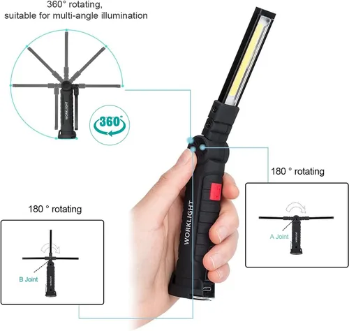 Miniatura 6 de LHOTSE Luz de trabajo LED, herramienta de regalo del día del padre, linterna recargable con base magnética y gancho, rotación de 360°, 5 modos, luz