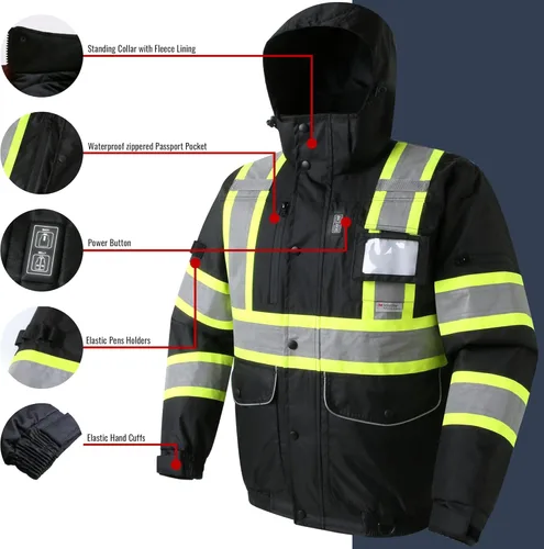 Miniatura 5 de JKSafety Chaqueta bomber reflectante de alta visibilidad con múltiples bolsillos, color fluorescente, ligera, cumple con ANSI Clase 3, Mediana