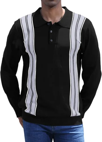 Miniatura 6 de CTU Camisas polo de manga larga a rayas vintage para hombre, camisas de golf