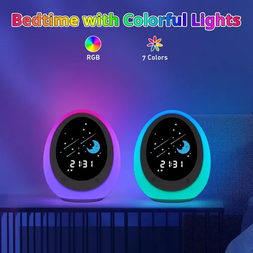 Miniatura 5 de Reloj Despertador para Niños, Reloj de Entrenamiento del Sueño para Niños Pequeños con Sol y Luna, Máquina de Sonidos, Luz Nocturna, Reloj