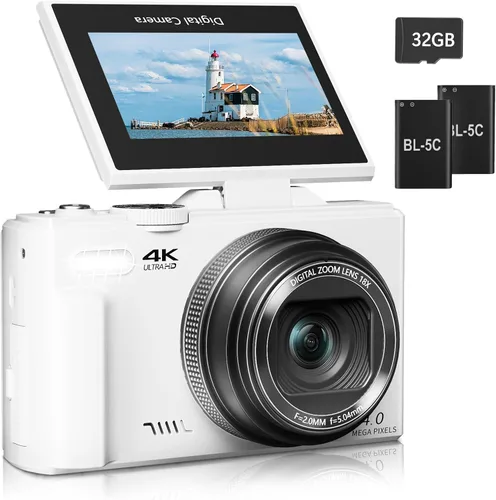 Miniatura 7 de Cámara digital para fotografía, cámara de vlogging 4K para YouTube de 3 pulgadas, pantalla abatible de 180°, zoom digital 18X, cámaras retro